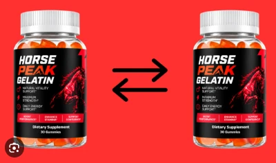 Two bottles of Horse Peak Gelatin dietary supplement gummies side by side